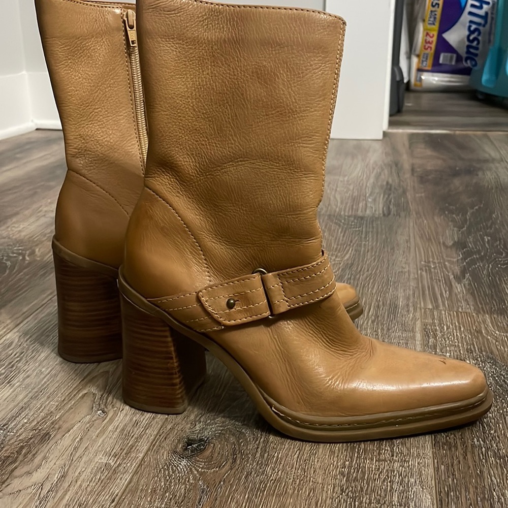MIA Creamy Tan leather mid-calf heel boots (final drop)Brazil women's size 9 M
